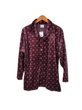 NEW Jacket Top Medium Velvet Romantic Shacket Button Up Floral Velour Vtg Purple